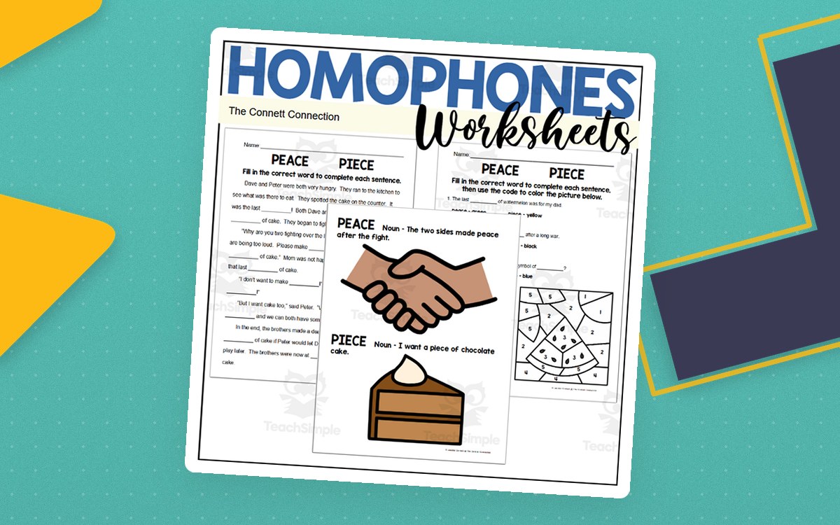 Homophones Worksheets: Peace Piece teaching resource preview