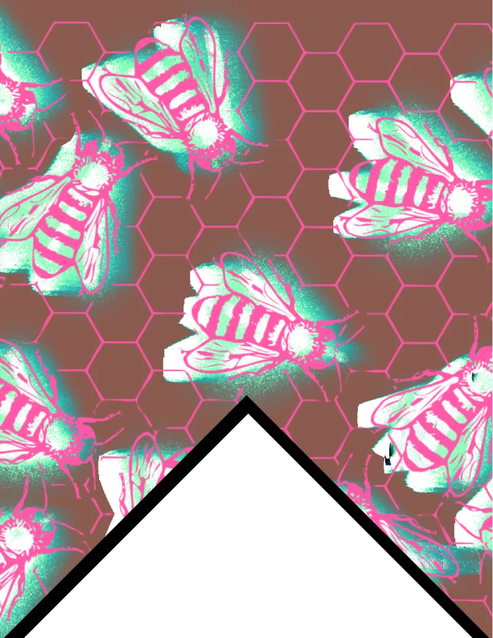 Printable classroom bunting flag featuring pink, white, and mint bees on a brown honeycomb background