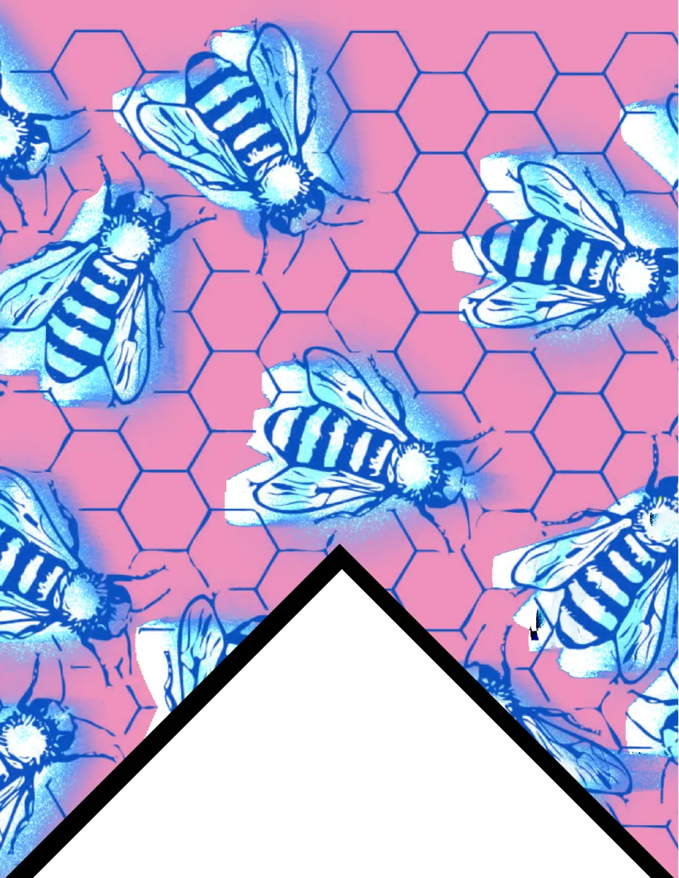 Printable classroom bunting flag featuring blue and white bees on a pink background with blue honeycomb