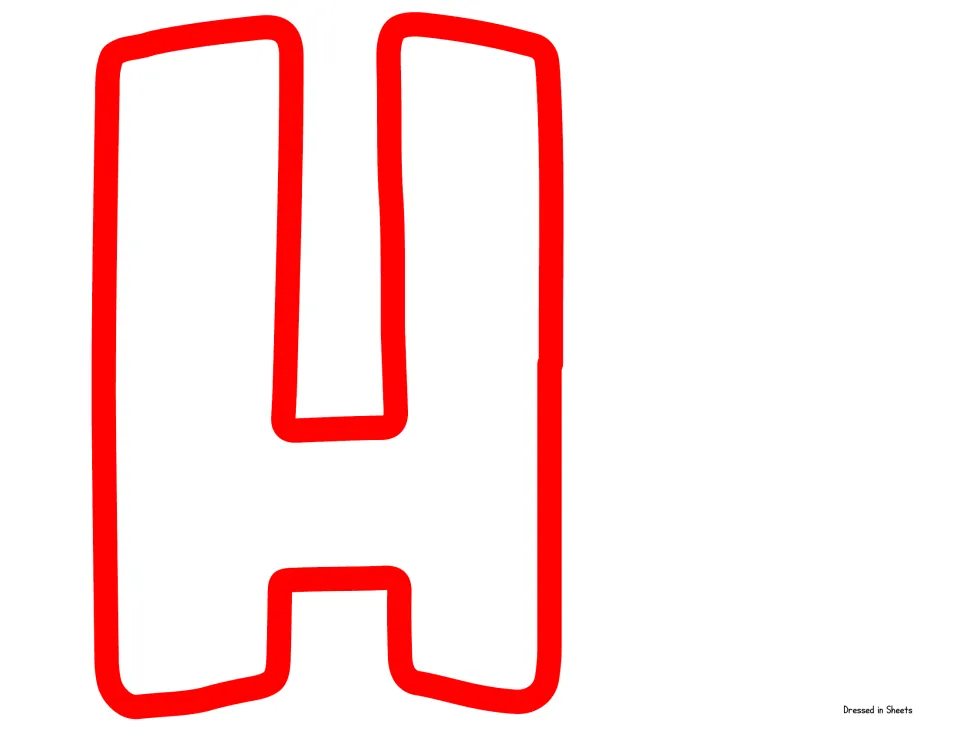 Letter H cut-out: large white bubble H outlined in red, the first letter of HOOKED for the bulletin board title