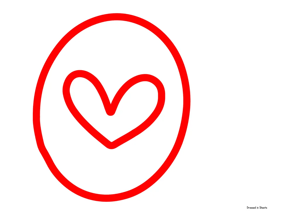 Valentine letter O cut-out: oval O outlined in red with a red heart drawn in its center, used for the first O in HOOKED