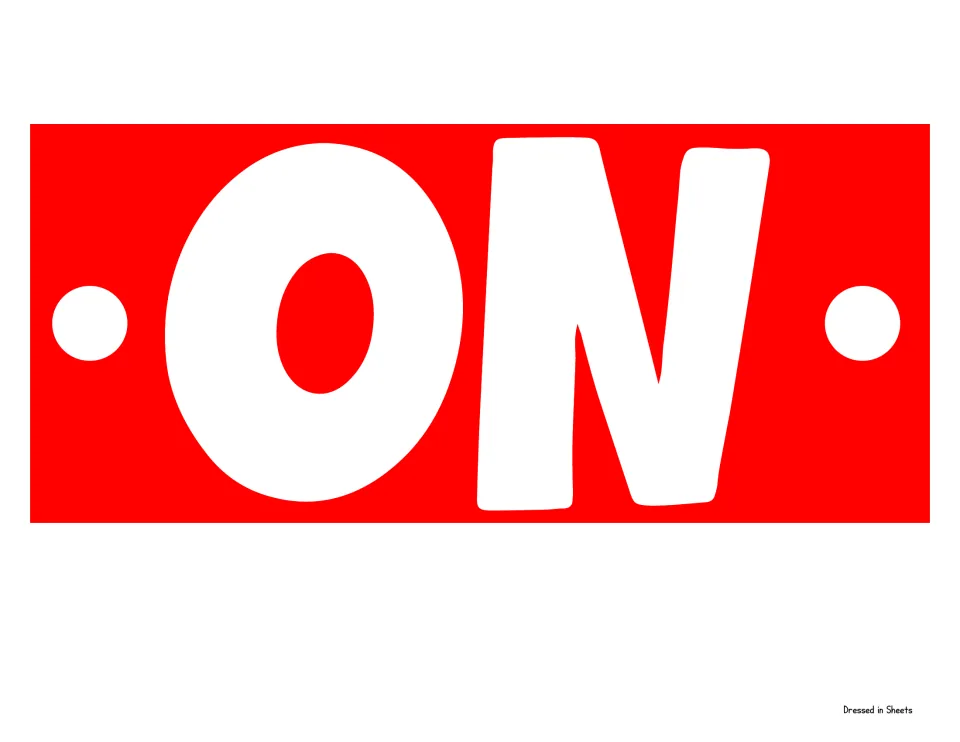 ON word banner: solid red strip with white bubble letters O and N and a white dot at each end, the middle line of the title