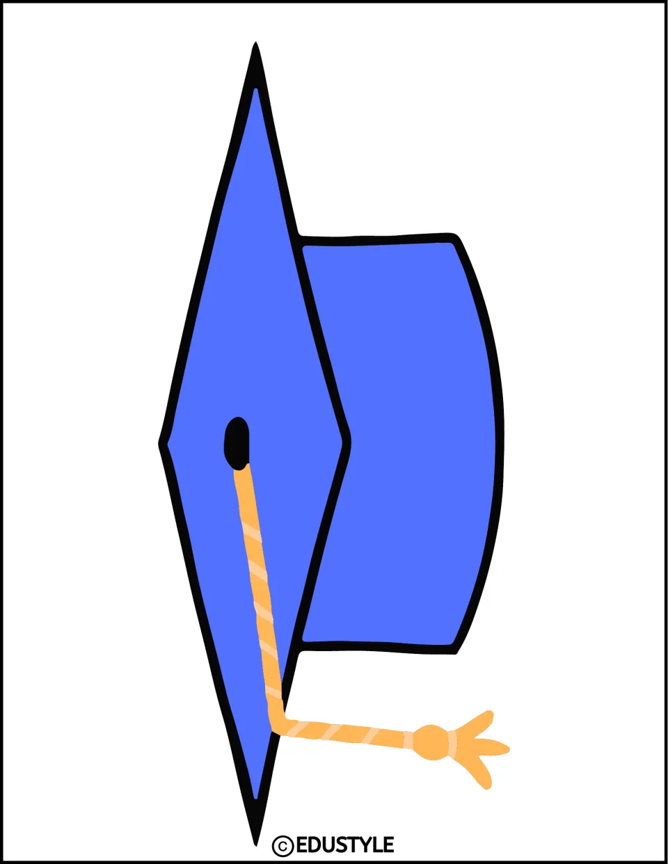 Sideways blue graduation cap graphic with a gold tassel toward the bottom, for the graduation decor kit