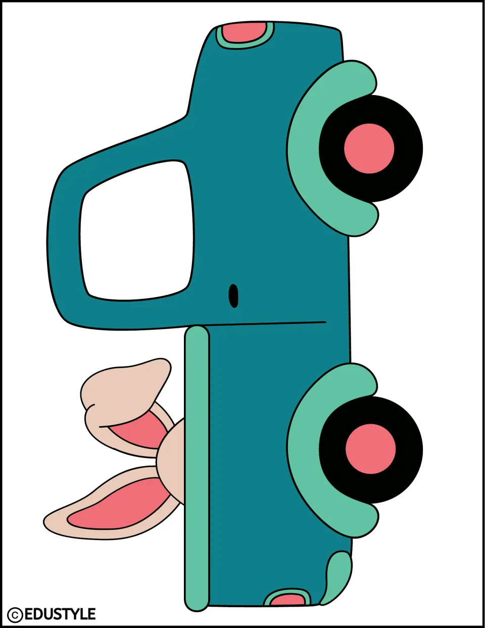 Complete teal pickup truck decor piece with bunny ears peeking from the bed for the Easter classroom display