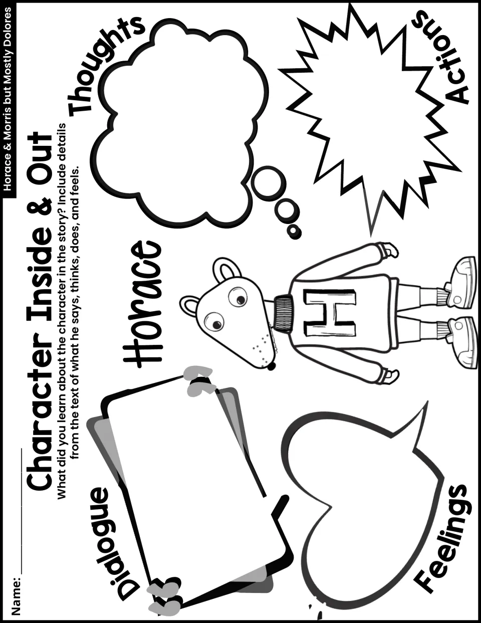 Character Inside & Out: students describe Horace's dialogue, thoughts, actions and feelings using details from the story