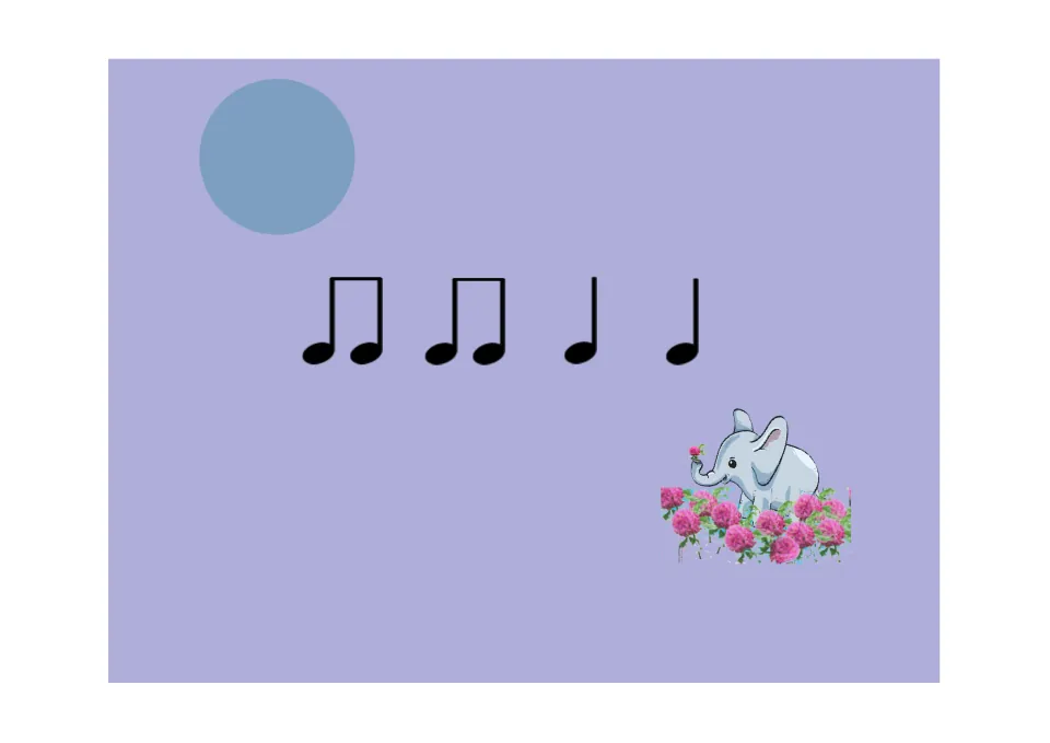 Rhythm practice slide 2 for the Koosh ball game: two pairs of eighth notes followed by two quarter notes