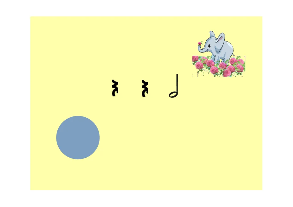 Rhythm practice slide 6 for the Koosh ball game: two quarter rests followed by a half note lasting two beats