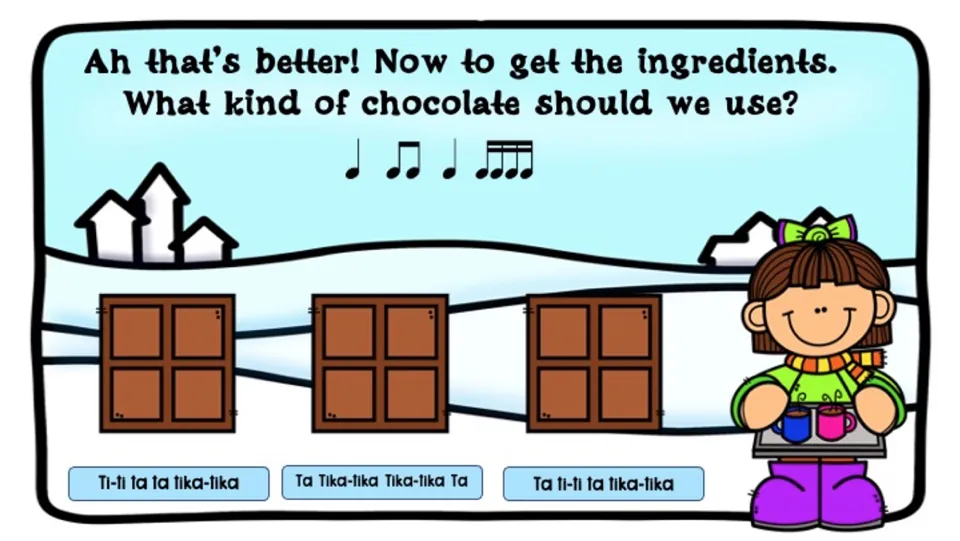 Chocolate ingredient challenge asks students to match Ta Ti-ti Ta Tika-tika to one of three chocolate bars.