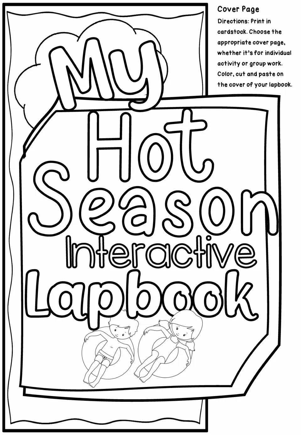 Individual lapbook cover reads “My Hot Season Interactive Lapbook,” with directions to color, cut, and paste.
