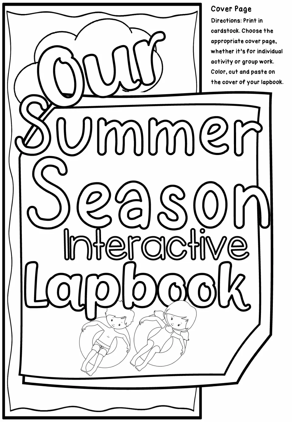 Group lapbook cover reads “Our Summer Season Interactive Lapbook,” with cardstock printing directions.