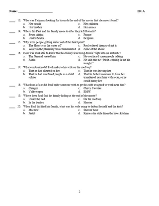 Hotel Rwanda Quiz - Multiple Versions – sample page 2