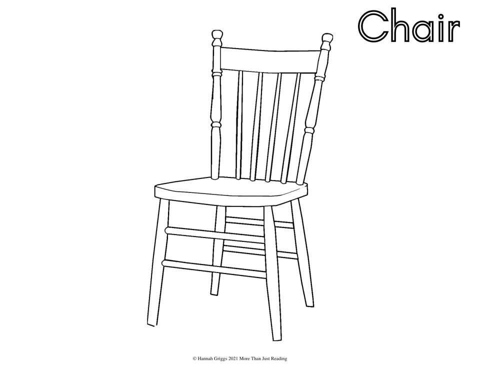 Chair coloring page: students color a wooden kitchen chair with a spindle back, turned posts and leg rungs