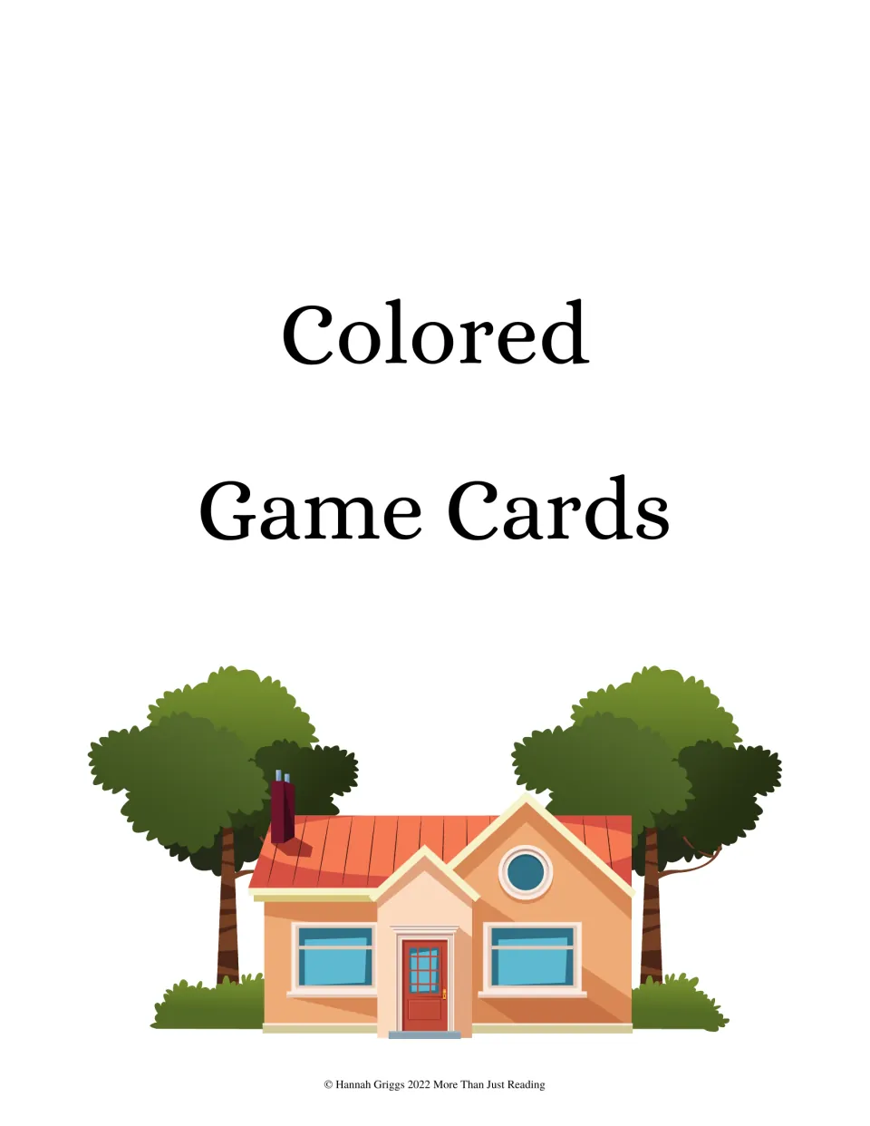 Section cover labeled Colored Game Cards introduces the color picture-and-word household vocabulary deck