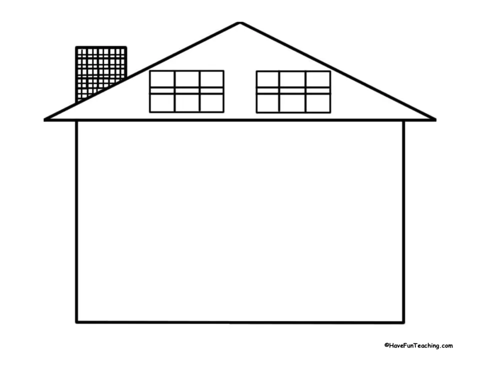 House-shaped book template with a blank interior for students to create stories about their houses or homes.
