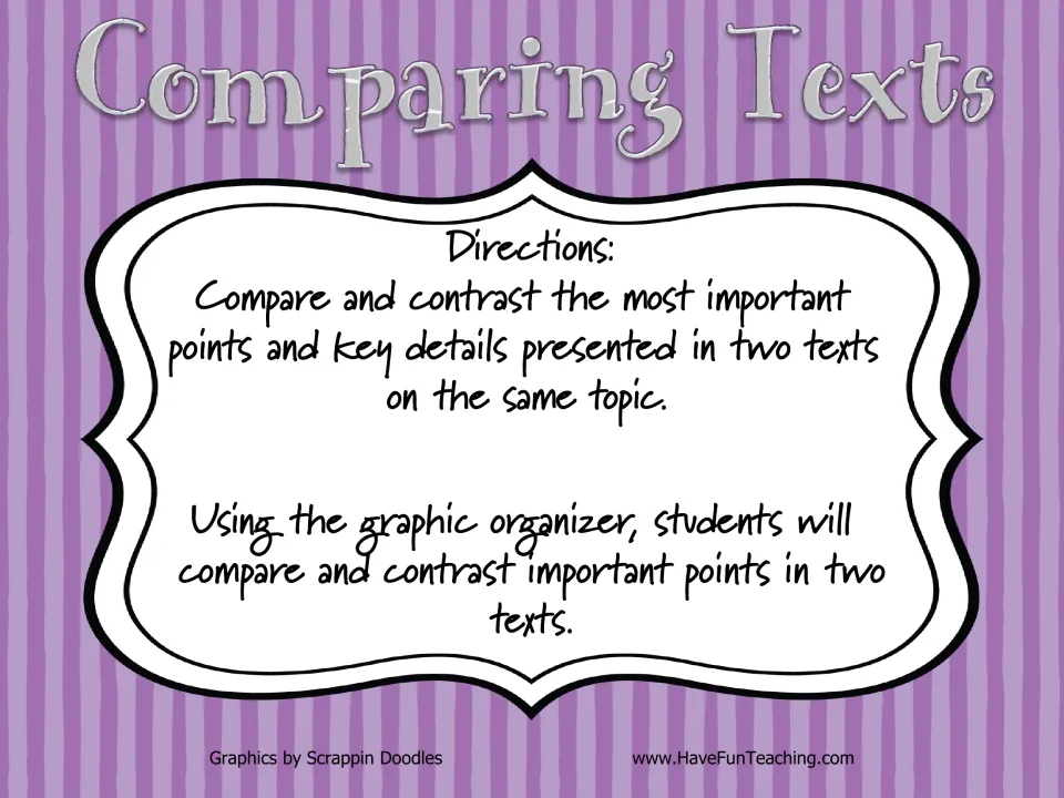 Comparing Texts directions: students compare key points and details in two texts on the same topic with an organizer