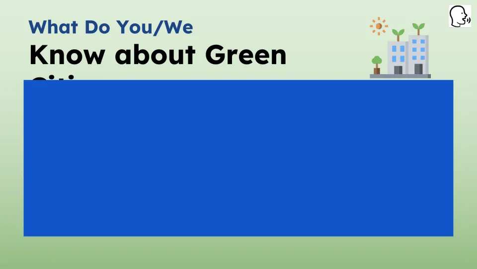 Prior-knowledge prompt asks what students know about green cities; the lower portion of the heading is hidden