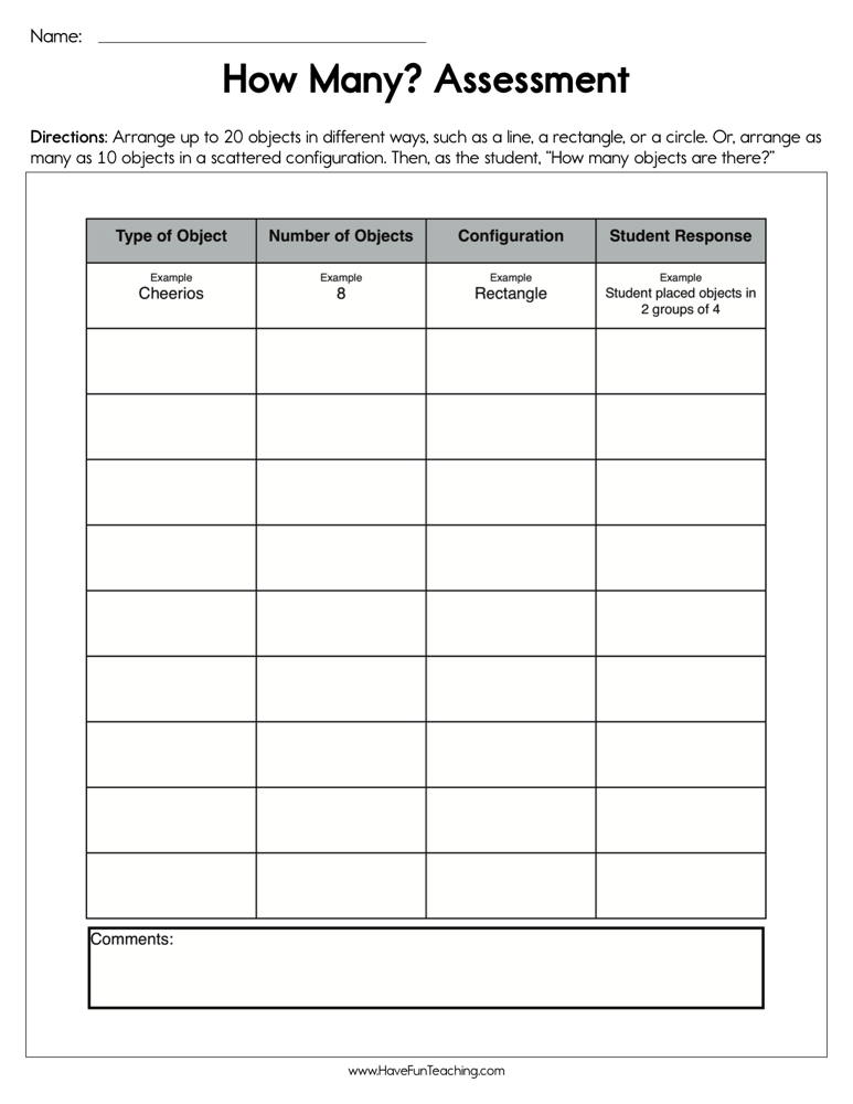 How Many Assessment Worksheet teaching resource preview