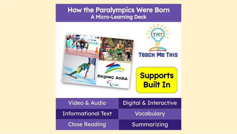 Cover of How the Paralympics Were Born, a micro-learning deck featuring reading, vocabulary, and summarizing