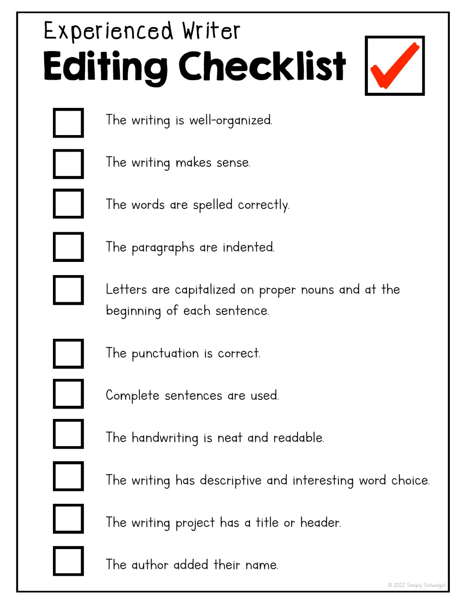 Experienced writer editing checklist: 11 items to tick, from organization and spelling to title, word choice and author name