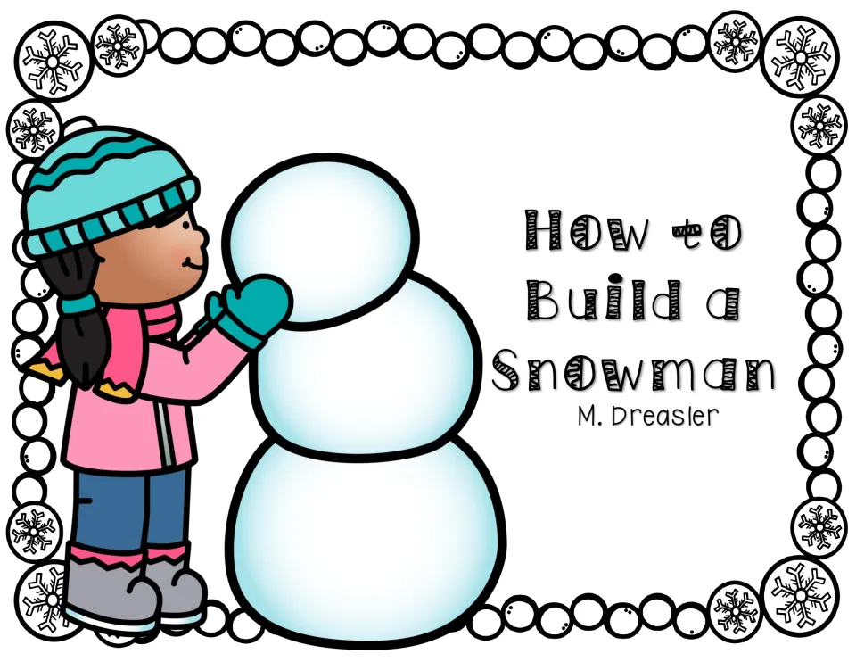 Reading packet cover titled 'How to Build a Snowman' by M. Dreasler, showing a child stacking snowballs