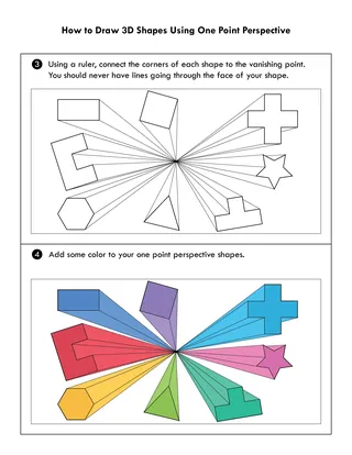How to Draw 3D Shapes – One-Point Perspective – sample page 2