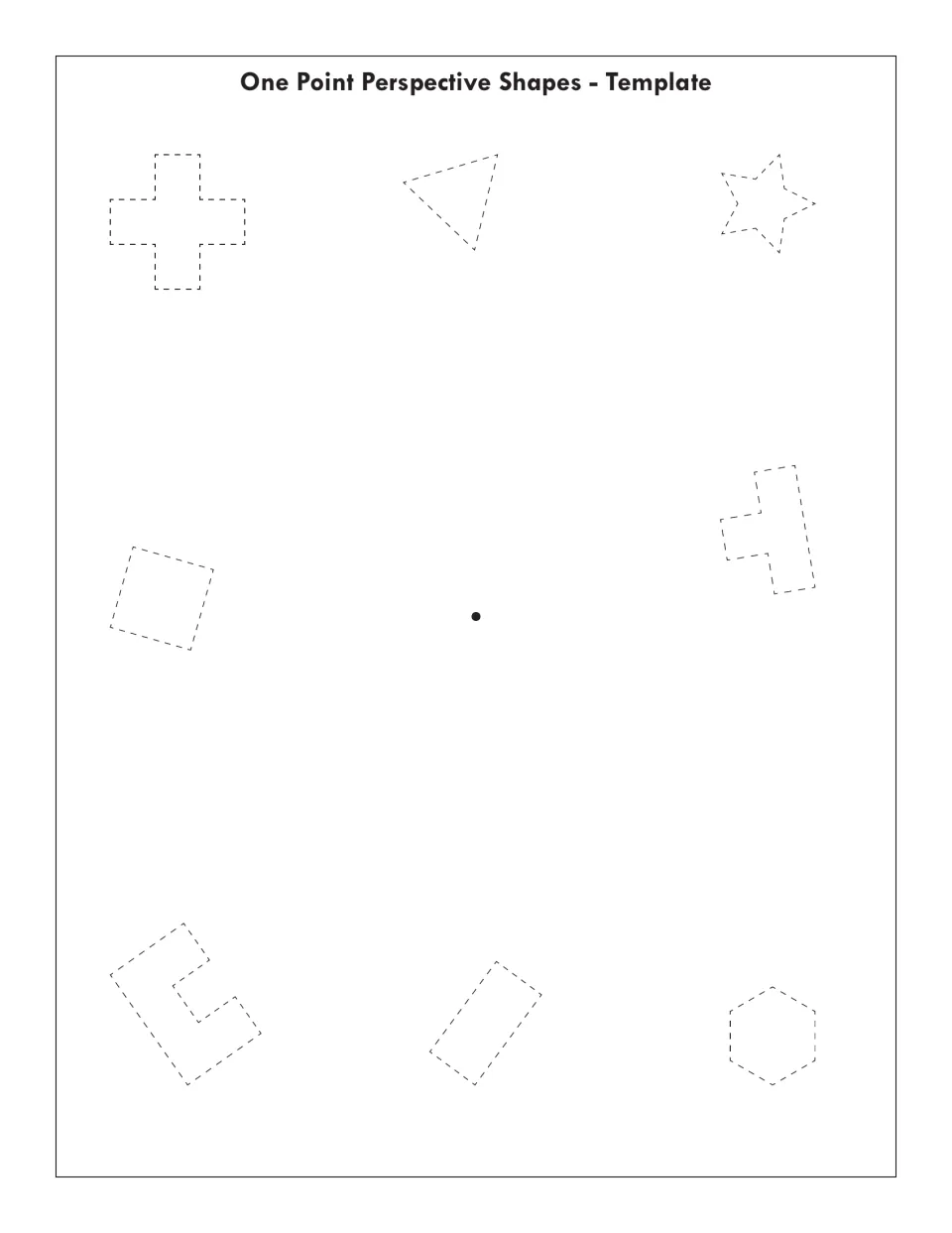 Perspective template: students extend eight dashed shapes, like a cross, star and hexagon, toward the center vanishing point