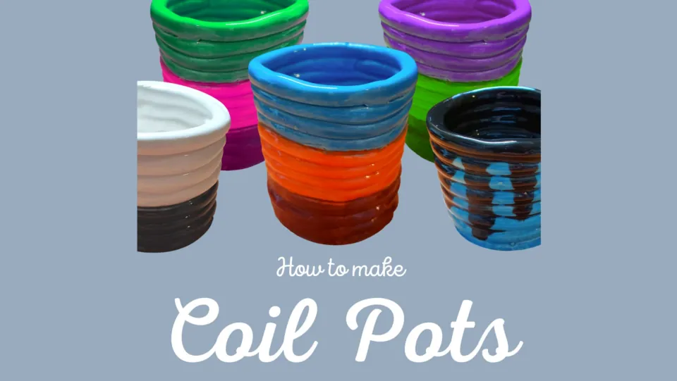 Ceramics lesson cover titled 'How to Make Coil Pots' shows five finished pots with colorful glazed coils.
