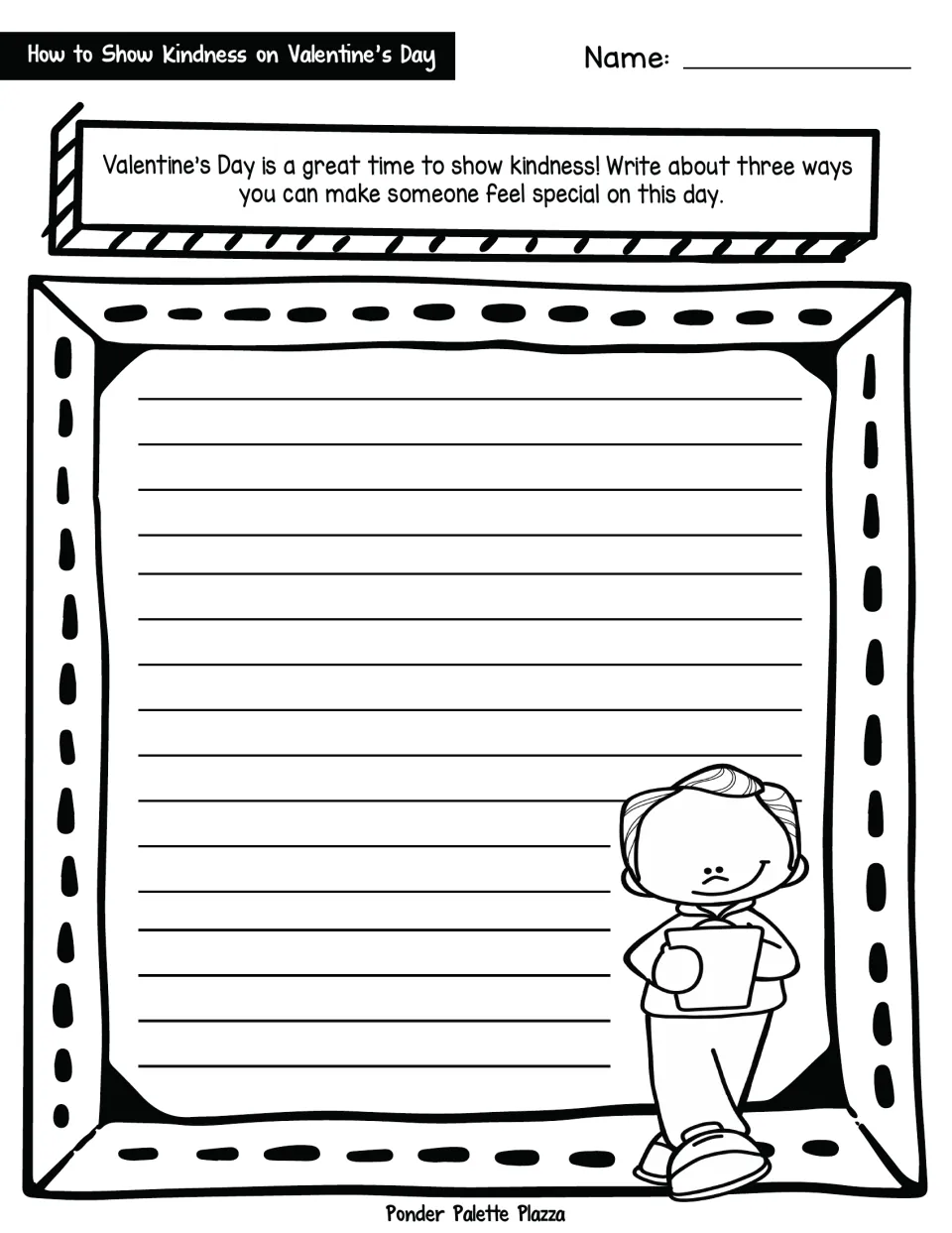 Valentine's Day kindness writing prompt: students write about three ways to make someone feel special on the day