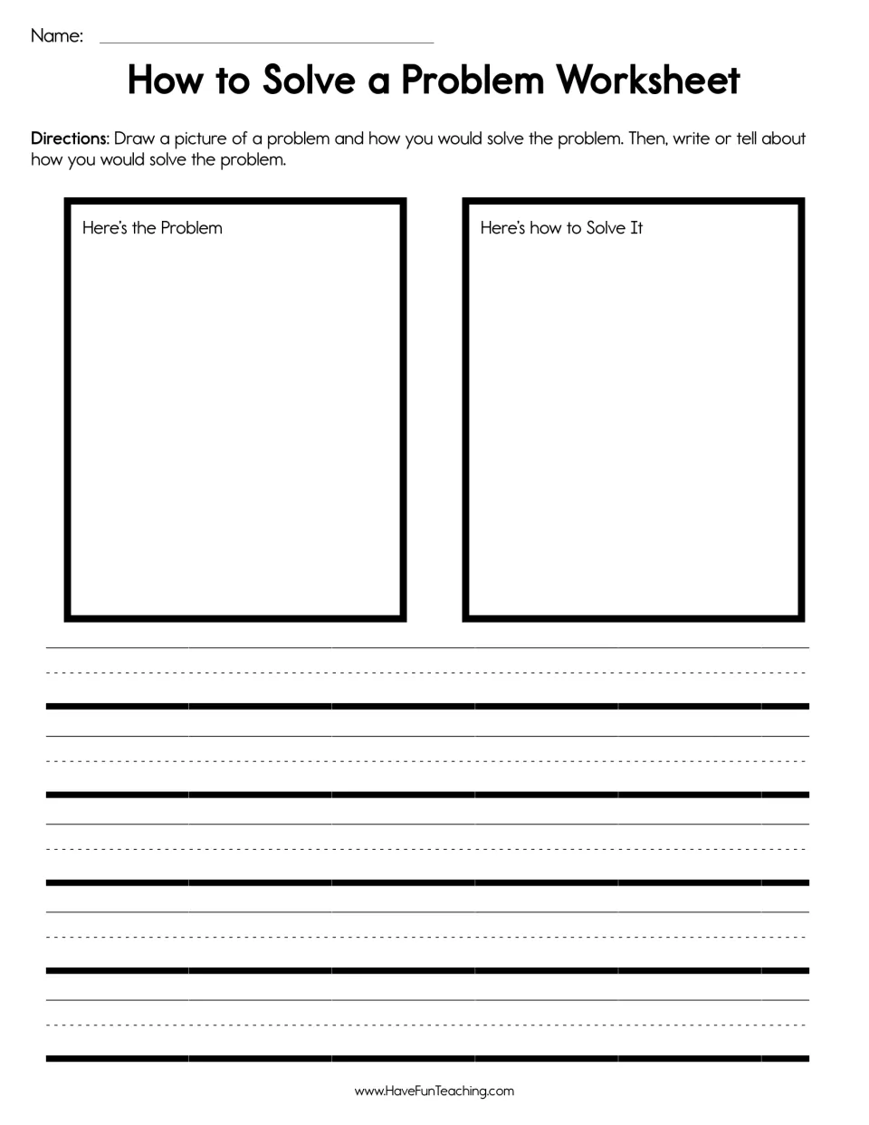 Problem solving: students draw a problem, then draw how to solve it, and write or tell about their solution