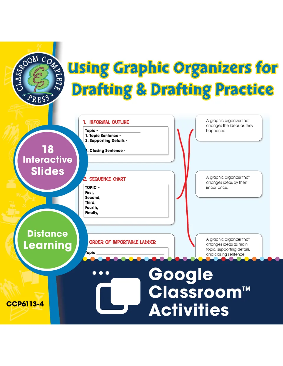 Graphic organizers for drafting cover: 18 interactive Google Classroom slides, with an outline matched to its definition