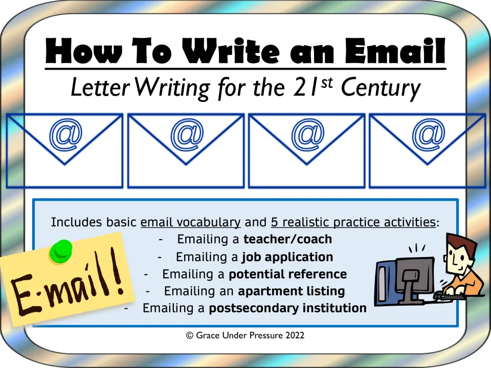 How To Write an Email cover: email vocabulary and 5 practice emails to a teacher, job, reference, apartment and college