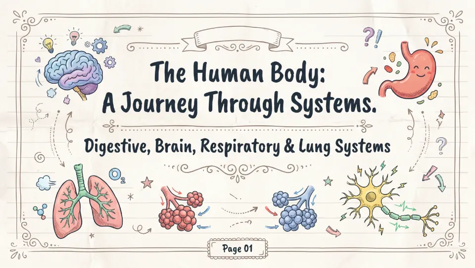 Cover of The Human Body: A Journey Through Systems, covering digestive, brain, respiratory and lung systems