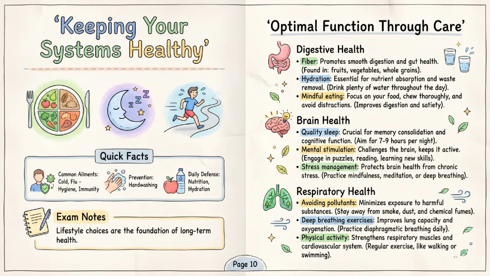 Keeping systems healthy: digestive, brain and respiratory health tips on fiber, water, sleep, stress and exercise