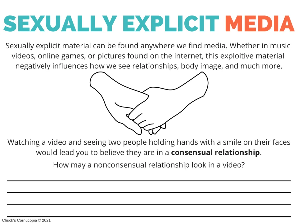 Relationship worksheet using hand-holding as an example and asking how a nonconsensual relationship may look