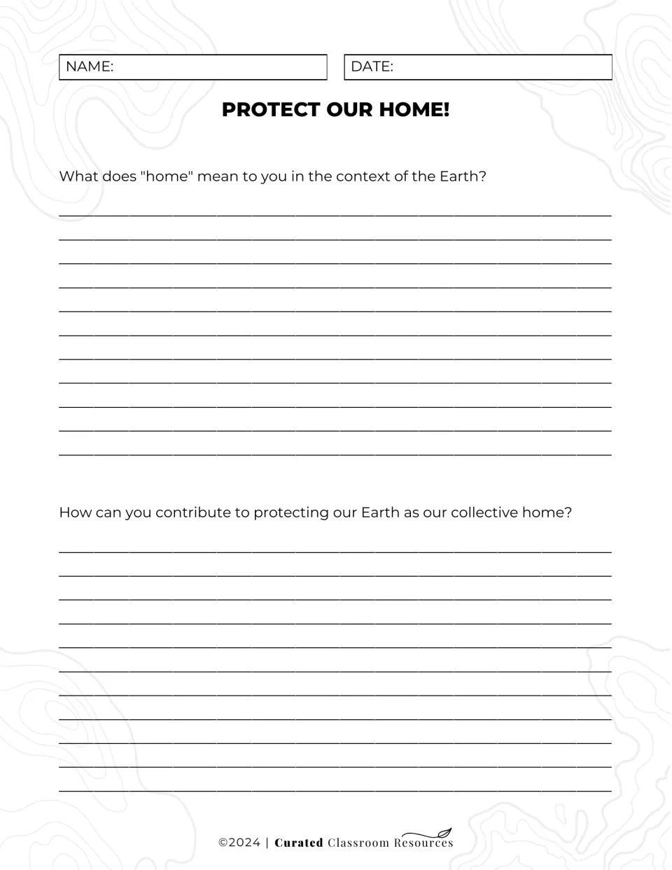 Protect Our Home! reflection: students describe what home means in the context of Earth and how they can protect it