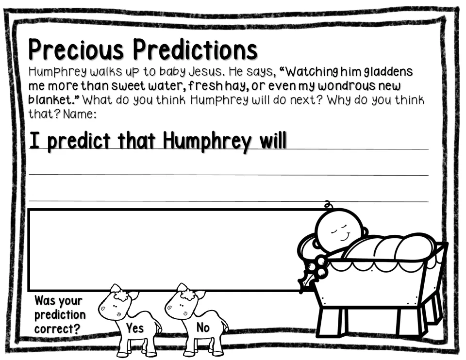 Precious Predictions asks what Humphrey will do next near baby Jesus, why, and whether the prediction was correct