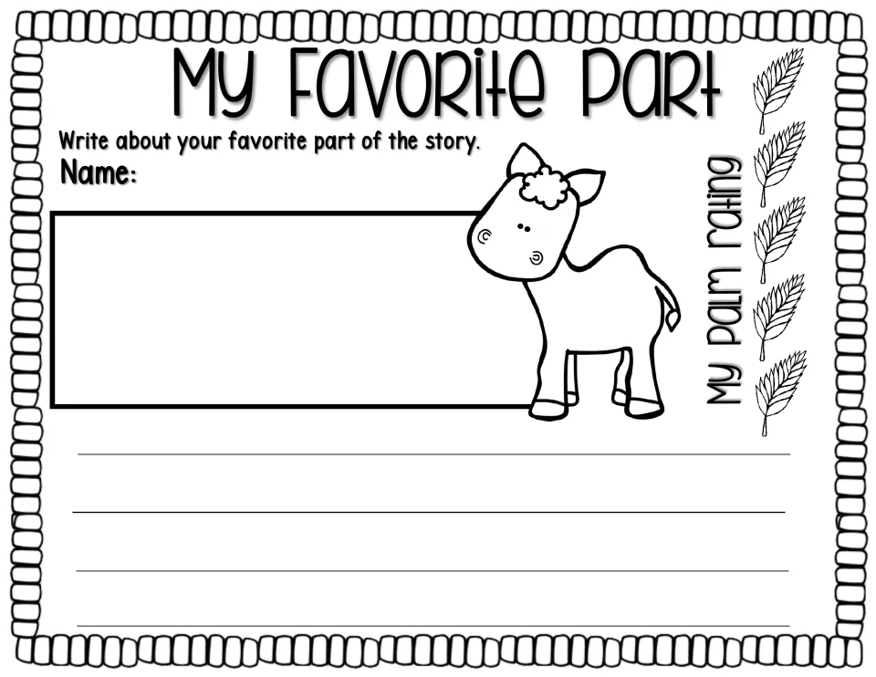 Favorite-part response activity asks students to write about their favorite story moment and give a palm rating