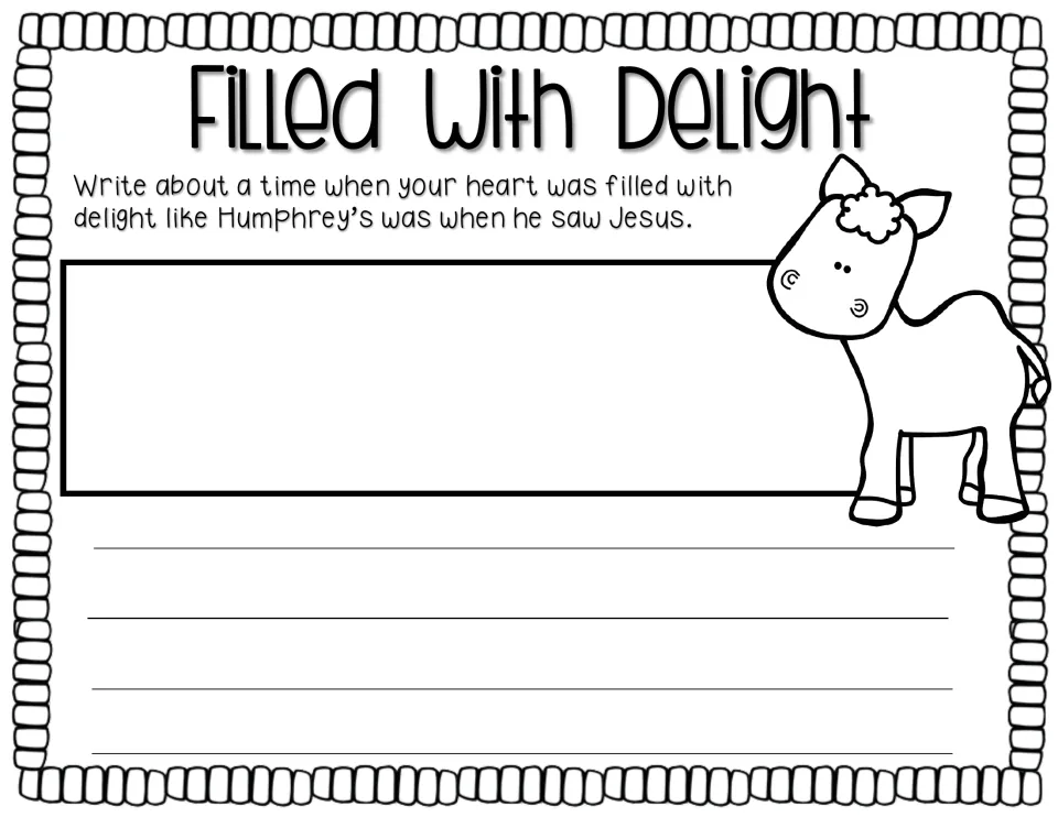 Filled With Delight writing prompt asks about a time students felt delight, like Humphrey when he saw Jesus