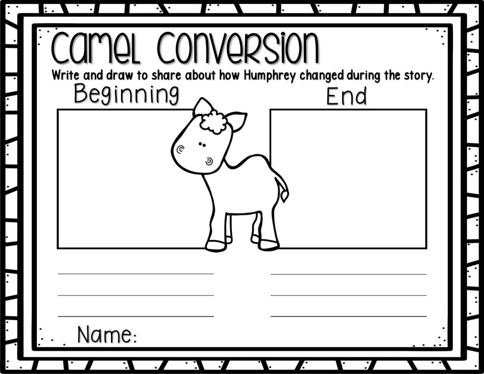 Camel Conversion activity asks students to write and draw how Humphrey changed from the beginning to the end