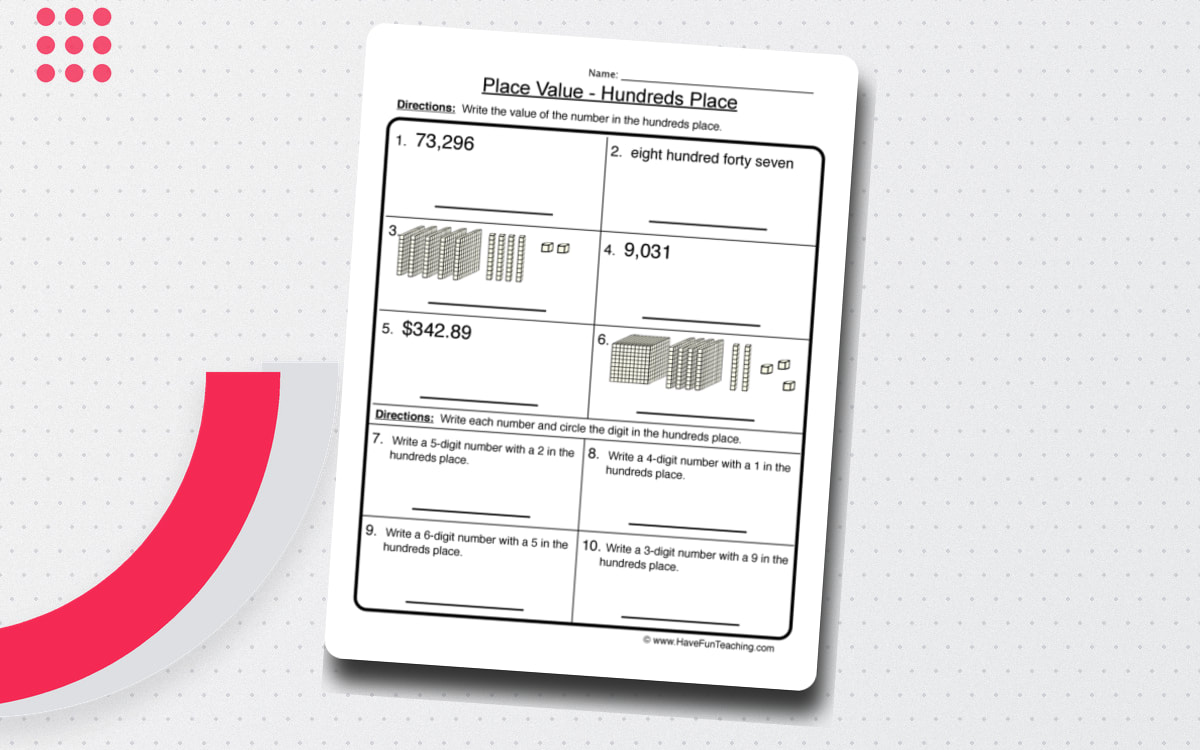 Hundreds Place Value Worksheet worksheet page with the activity title and student response area.