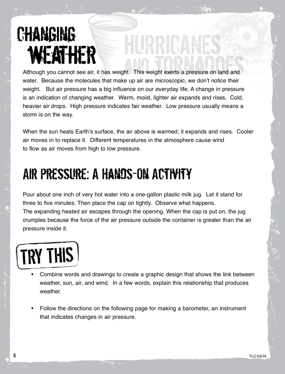 Changing Weather lesson explaining air pressure and wind, with a hot-water milk jug experiment and drawing prompt