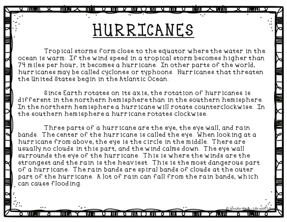 Hurricane reading passage, part 1: storm formation, rotation, and the eye, eye wall, and rain bands