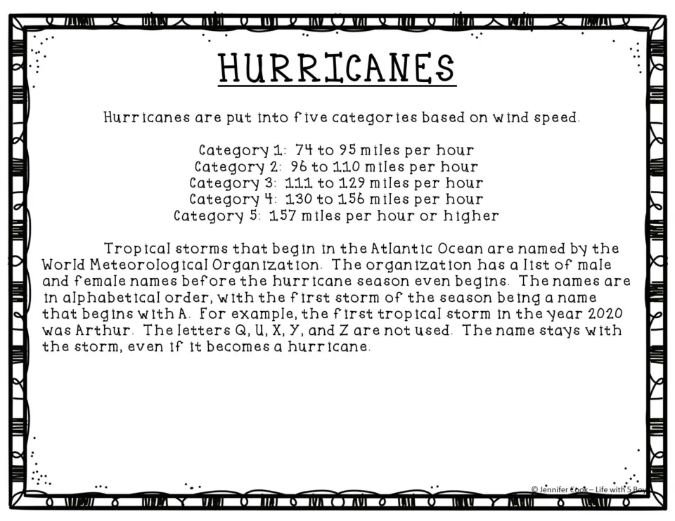 Hurricane reading passage, part 2: five wind-speed categories and how Atlantic tropical storms get names
