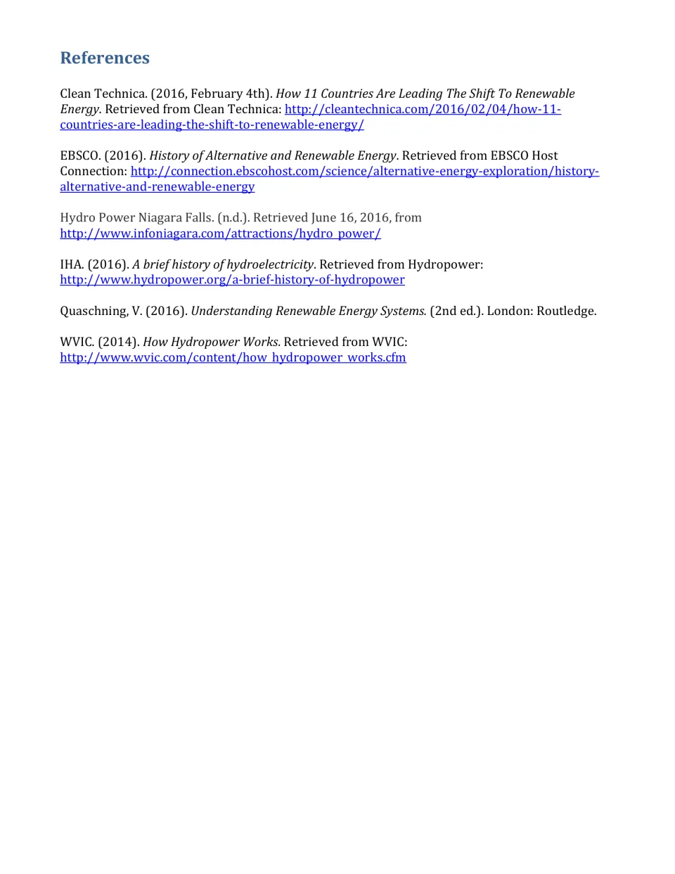 References for the hydropower reading list six sources on renewable energy, water power history, and operation