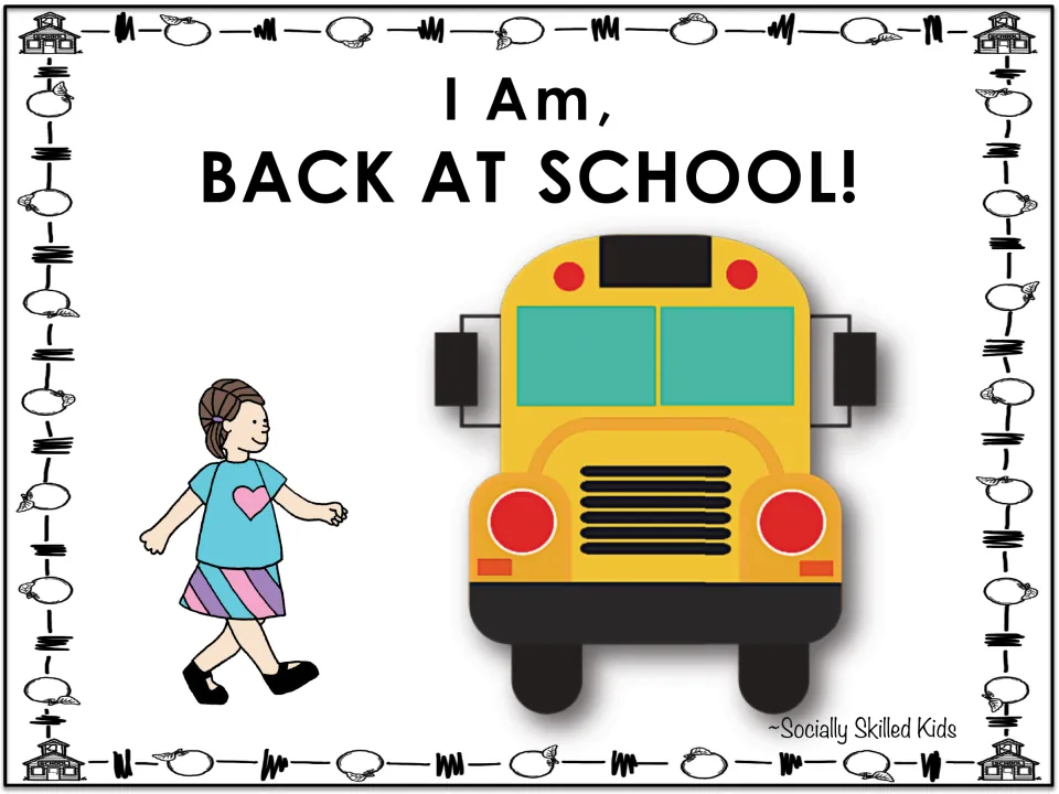 Alternate story cover showing only a girl in a heart shirt and striped skirt walking toward a yellow school bus