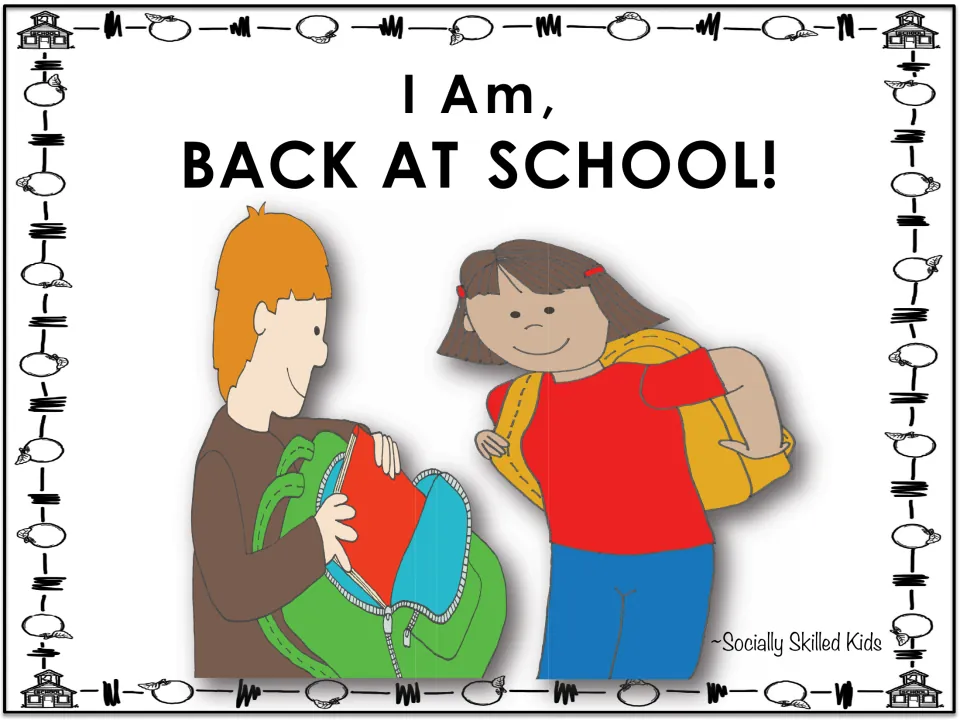 Story cover option: a boy pulls a red folder from a green backpack as a girl in a red shirt wears a yellow backpack