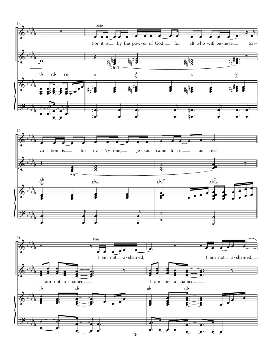 Bars 16-22: solo verse 'For it is by the power of God' over 'Ooh' and 'Ah' backing; kids then join the refrain