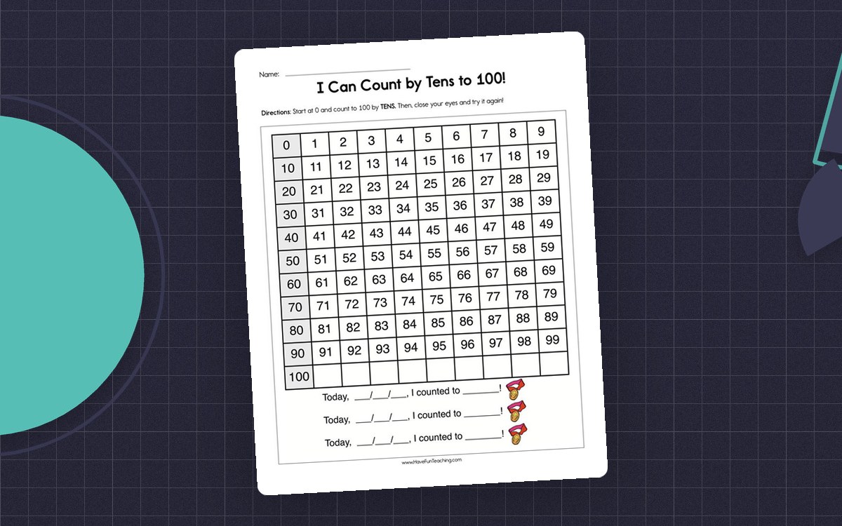 I Can Count By Tens to 100 Worksheet preview: Number chart through 100