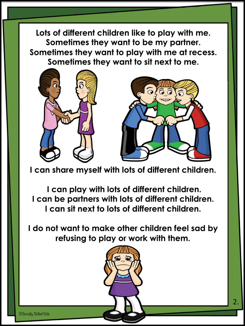 Social story page 2: I can play, partner and sit with lots of different children so no one feels sad about being refused