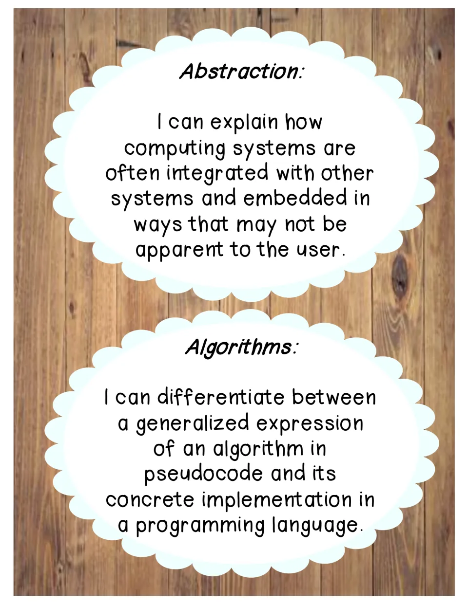 Two I Can posters address embedded computing systems and how pseudocode differs from programming languages